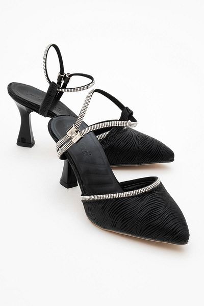 CCWAY AYAKKABI Women's Stone Heeled Shoes Black Water