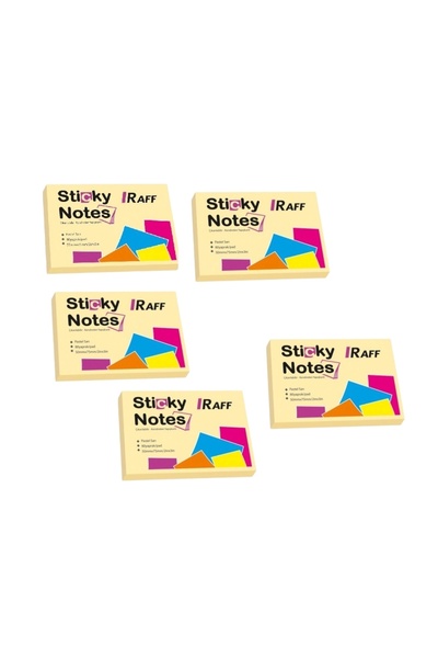 Raff Sticky Note Paper (75 mm X 50 mm) Pastel Yellow (5 Pieces)