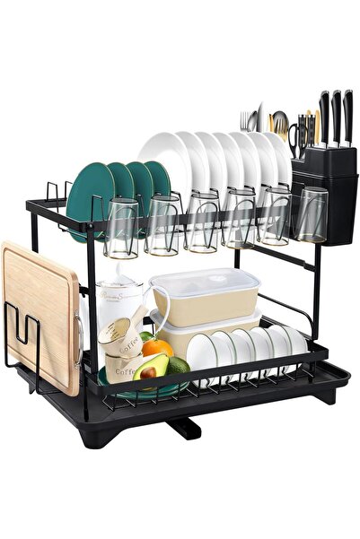 Urban URBANNX Double Tier Dish Drying Rack, Dish Drainer with Drip Tray & Swi...