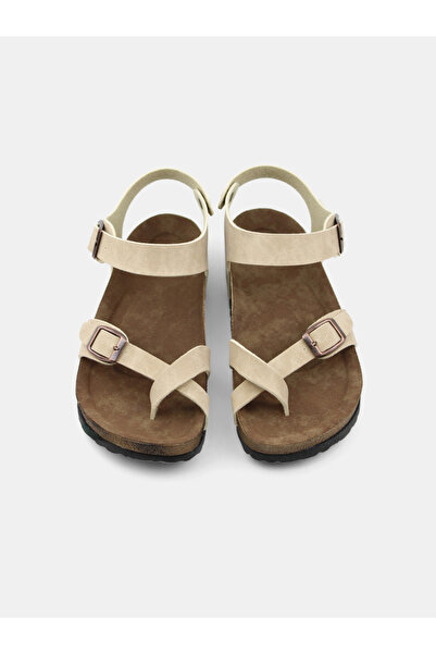 MAGGIO Women's Beige Flip Flop Double Buckle Nubuck Orthopedic Sole Comfortable Sandals