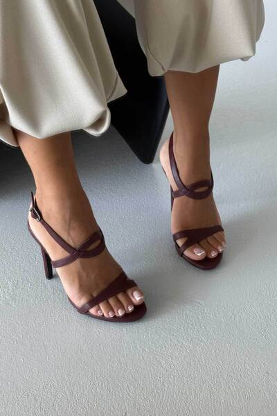 AYAKKABI PRENSİ Premium Burgundy Matte Cross 10cm Women's Heeled Shoes