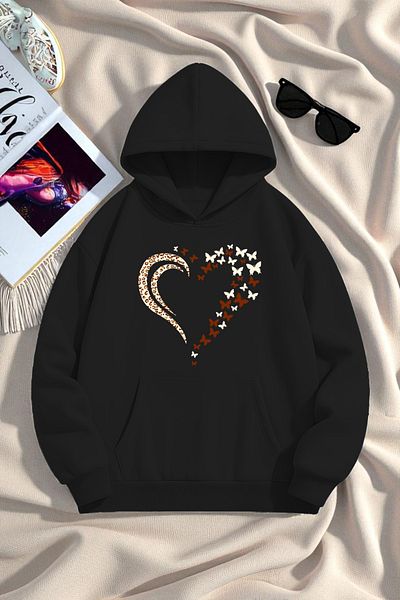 uyguntarz Unisex Leopard Heart Pattern Printed Oversize Sweatshirt