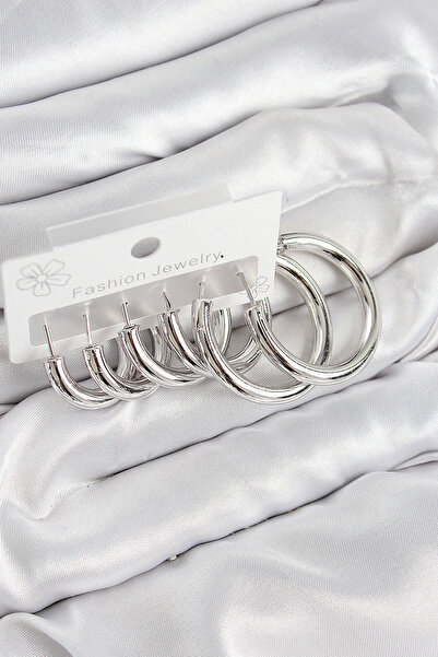 Epilons مجموعة أقراط نسائية من النحاس على شكل حلقة من Bfs باللون الفضي