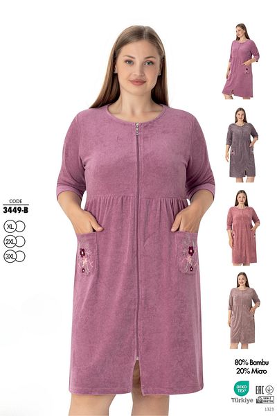 ROMEO LİFE Women's Plus Size Bamboo Micro Fabric Zippered Stylish Velvet Dress 3449-B