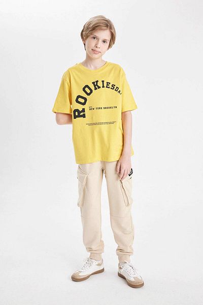 DeFacto Cargo Pocket Waist Elastic Leg School Jogger Beige Boy's Trousers C7227A8/Bg31