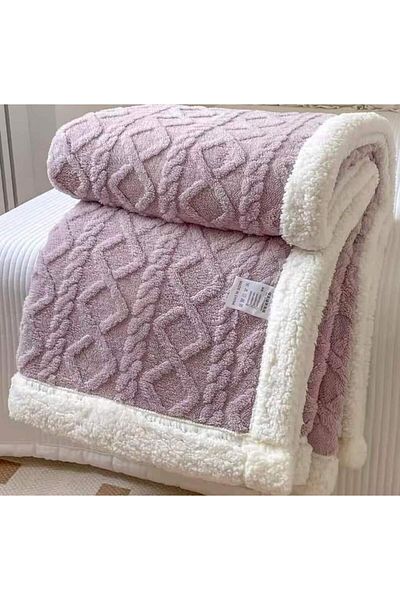 OEM Double blanket, knitted type, with embossed pattern, ecological fur, PBT3, 200X230 cm, 3 kg