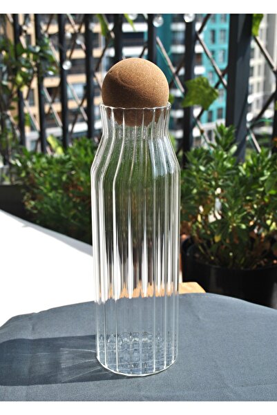 Qualitev Top Mantar Kapaklı Cam Su Şişesi Sürahi Karaf 1080 Ml- 1 Adet