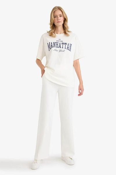 DeFacto Pantaloni de sport pentru femei, cu picioare largi, de bază, ecru, D3759AX/ER105