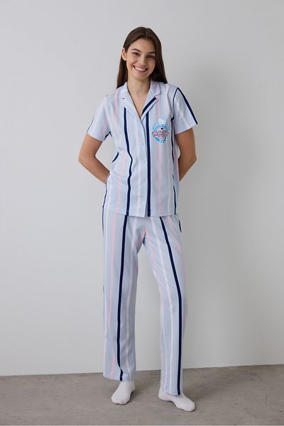 Penti Light Blue Sanrio Striped Shirt Collar Short Sleeve Pajamas Set