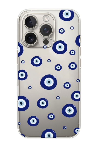 shoptocase iPhone 16 Pro Uyumlu Nazar Boncukları Desenli Şeffaf Silikon Koruy...