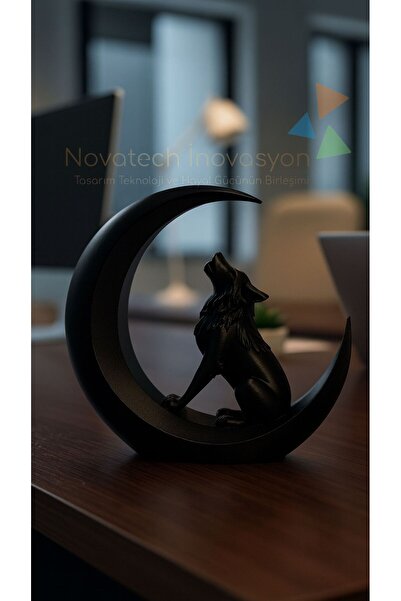 NOVATECH İNOVASYON AYIN GÖLGESİNDE ULUYAN KURT Dekoratif Biblo Masaüstü Dekor Ev Dekorasyonu İç Mekan Süsü