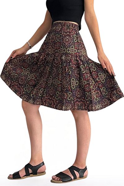 BNZ TEKSTİL Viscose Fabric Bohemian Style Midi Length Women's Short Skirt