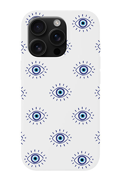 shoptocase iPhone 16 Pro Max Uyumlu Nazar Boncuklu Gözler Desenli İçi Süet La...