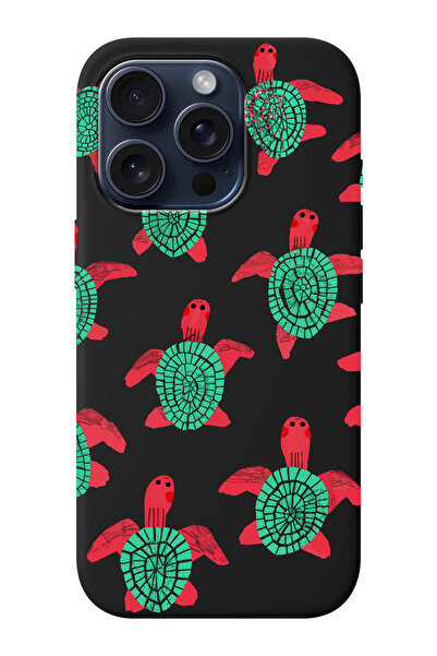 shoptocase iPhone 15 Pro Uyumlu Deniz Kaplumbağası Desenli İçi Süet Lansman K...