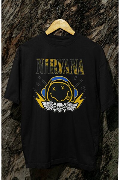 Fuddy Moda Tricou unisex cu imprimeu Nirvana Fece, tricou oversize cu tematic...