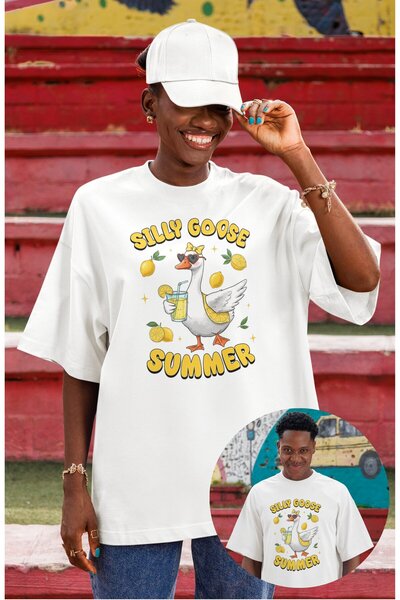 Fuddy Moda Tricou unisex Silly Goose Summer Printed, Tricou oversize Funny Go...