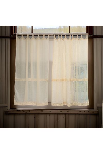 DENISA-DO Rustic natural cotton curtain set, Elisa 160 h x 130 L cm