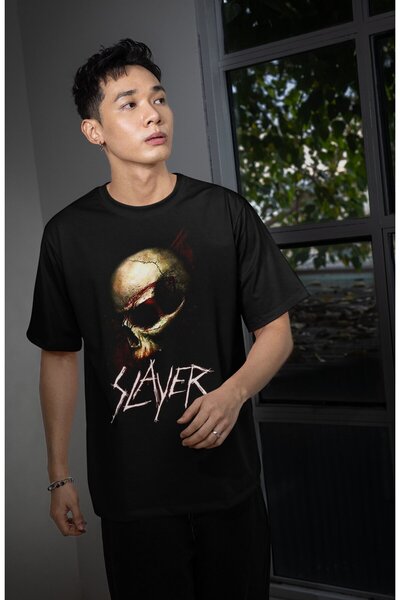 Fuddy Moda Tricou unisex cu imprimeu Skull Slayer, tricou oversize cu tematic...