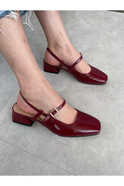 leopar by çetinay "Marie Élégance Luxe |   Women's Burgundy Patent Leather Full Orthopedic Cross Strap Shoes with Thick Buckle”