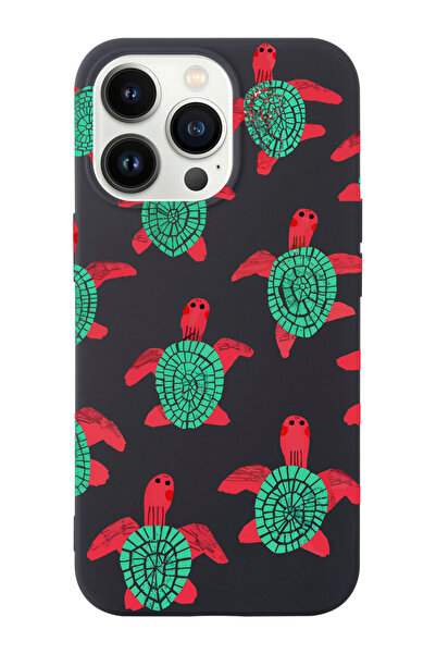 shoptocase iPhone 14 Pro Max Uyumlu Deniz Kaplumbağası Desenli İçi Süet Lansm...