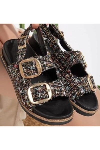 Skygo Olira Black Glitter Belted Sandals