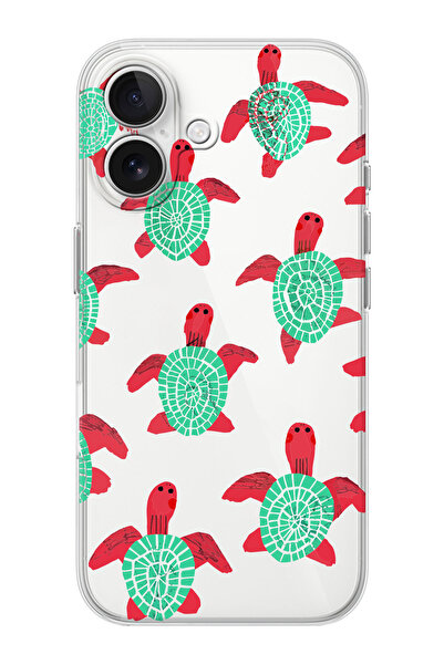 shoptocase iPhone 16 Uyumlu Deniz Kaplumbağası Desenli Şeffaf Silikon Koruyuc...