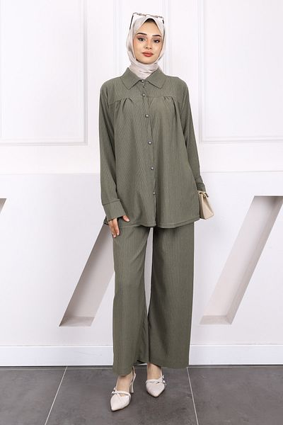 İmajButik Khaki Wrinkle Shirt Pants Suit