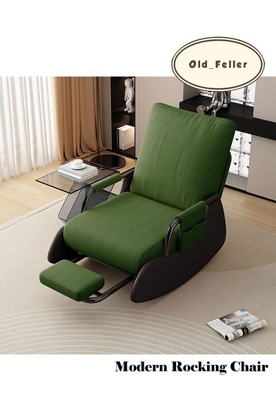 Old_Feller Modern rocking chair with footrest, side pockets & adjustable high back. For balcony, living room