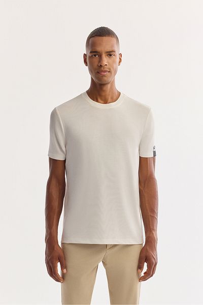 Avva Men's Ecru Crew Neck Sleeve Printed Cupra Single Jersey T-Shirt A52Y1022