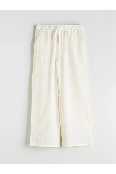 LC Waikiki Lcw Kids Ecru Elastic Waist Muslin Girl's Trousers