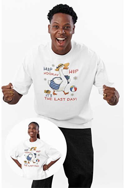 Fuddy Moda Tricou unisex cu imprimeu Its The Last Day, tricou supradimensiona...