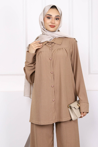 İmajButik Mink Wrinkle Shirt and Trousers Suit