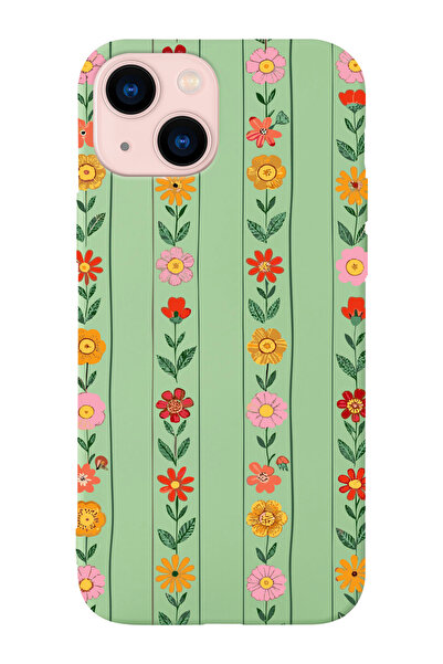 shoptocase iPhone 14/13 Uyumlu Sıralı Çiçekler Desenli İçi Süet Lansman Koruy...