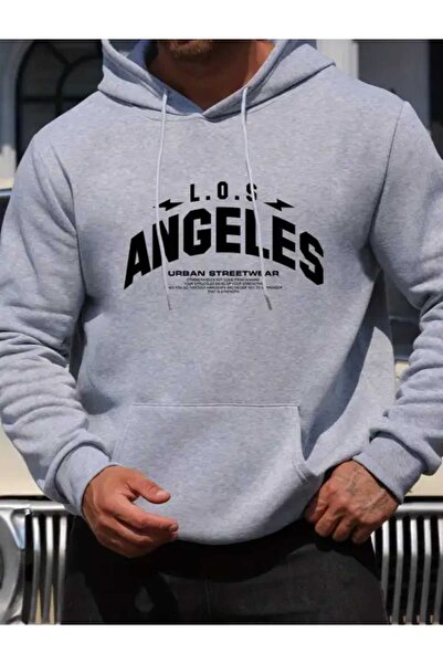 caddekombin Φούτερ με κουκούλα Los Angeles Shock με τσέπες από βαμβακερό γκρι χρώμα