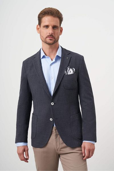 Morven Men's Black Woven Seersucker Slim Fit Bag Pocket Mono Collar Sports Jacket