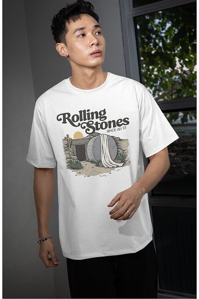 Fuddy Moda Unisex Rollilng Stones since Ad 53 Written T-Shirt, Oversize Rock Band Themed Crew Neck T-Shirt