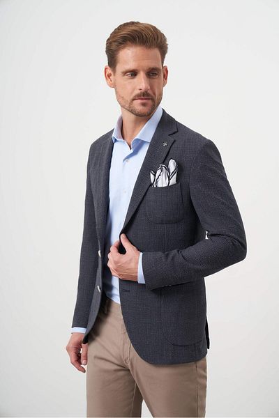 Morven Men's Black Woven Seersucker Slim Fit Bag Pocket Mono Collar Sports Jacket