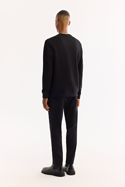 Avva Erkek Siyah Bisiklet Yaka Pamuklu Bi-Stretch Baskılı Regular Fit Sweatshirt A52Y1305