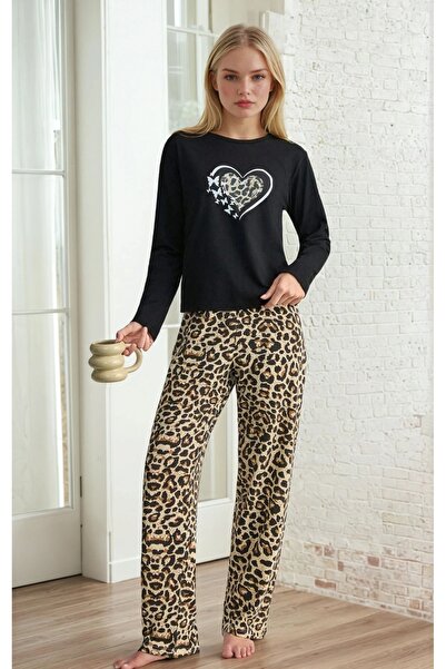 CARLA MARA Σετ πιτζάμες με λεοπάρ σχέδιο με λεπτομέρεια καρδιάς