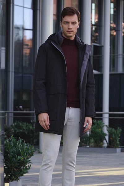 Morven Men's Black Flora Snap-Up Hooded Dynamic Fit Comfortable Cut Coat