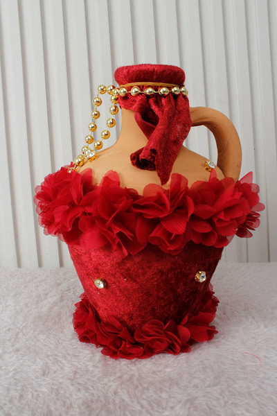 Mortex Bordo Lazerli Kadife Kına Testisi - Gelin Damat Kına Gecesi Bekarlığa Veda Testisi