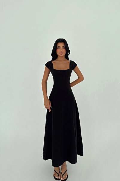 Fi-MA Black Strappy Long Dress