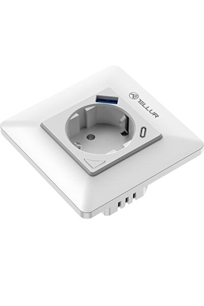 TELLUR Smart Wall Socket TLL331531, 3600W, 16A, 1xPD20W, 1xUSB QC3.0 18W, Consumption Monitoring, Ch