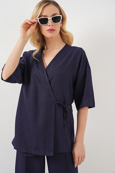 Merterium Women's Front Lace-Up Double Suit Navy Blue 1105