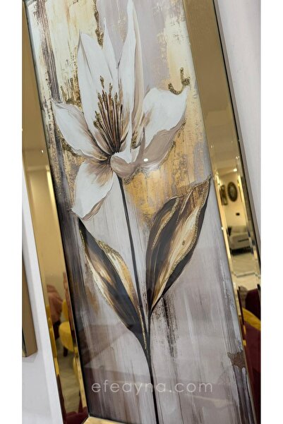 Efe Ayna GOLD ÇİÇEKLER- 3'LÜ GOLD AYNA TABLO SETİ-30x70 cm (30x70cm x 3adet tablo )