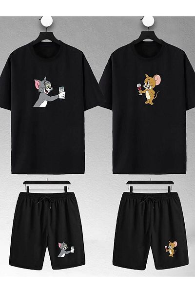 Eşofmania Men-Women Bottom Top Summer Couple Combination Shorts T-Shirt