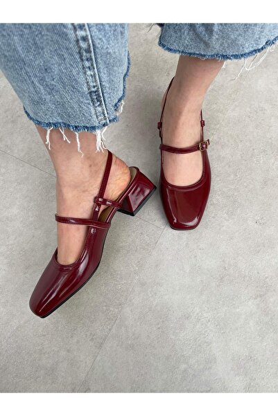 leopar by çetinay "Marie Élégance Luxe | Women's Burgundy Patent Leather Full Orthopedic Cross Strap Shoes with Thick Buckle”