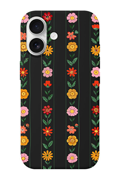 shoptocase iPhone 16 Uyumlu Sıralı Çiçekler Desenli İçi Süet Lansman Koruyucu...