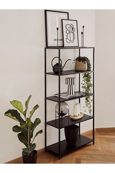 Home Dali Siyah Metal Siyah Ahşap Kitaplık Dekoratif Aksesuar Rafı Mutfak Rafı