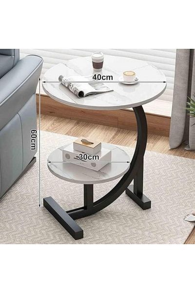 Kardett Round coffee table with two tops, white marble design, side table for living rooms